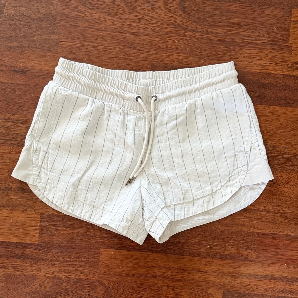 Athleta White Pinstripe Linen Athletic Shorts 4
